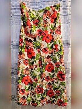 New York & Company Cream Floral Sundress with Red & Green Print